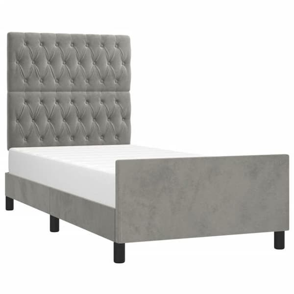 Sengestel - EKSKLUSIV HUS - 90x200 cm - Lys grå velour - Justerbar hovedgærde - Lamelseng Ljusgrått