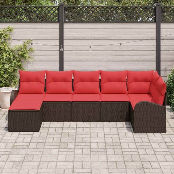 Maison Exclusive - 7-delars soffgrupp i brun och röd polyrotting