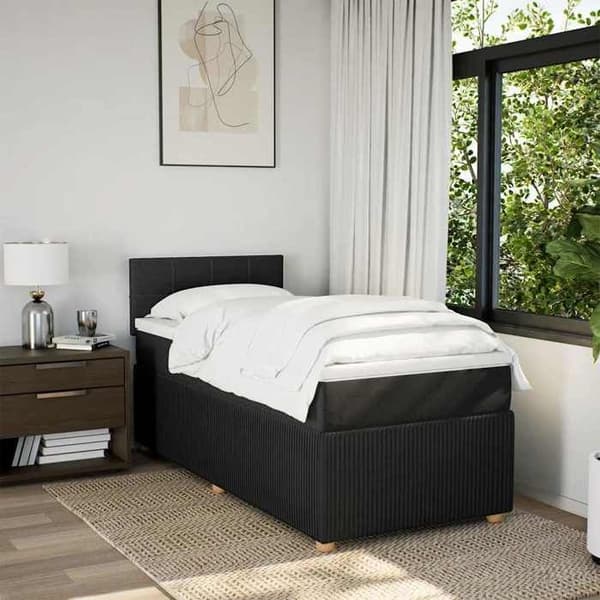 Maison Exclusive - Sengebund med lameller og madras Sort 90x190 cm Stof