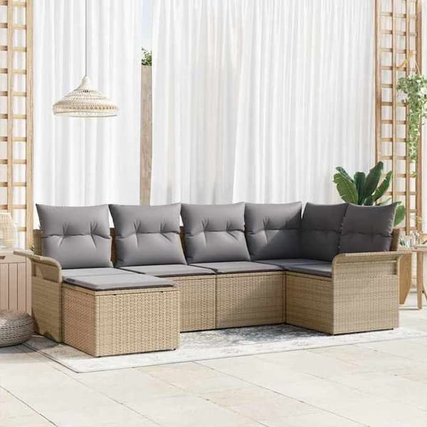 Maison Exclusive - 6 osan beige polyrottinkinen puutarhakalustesetti