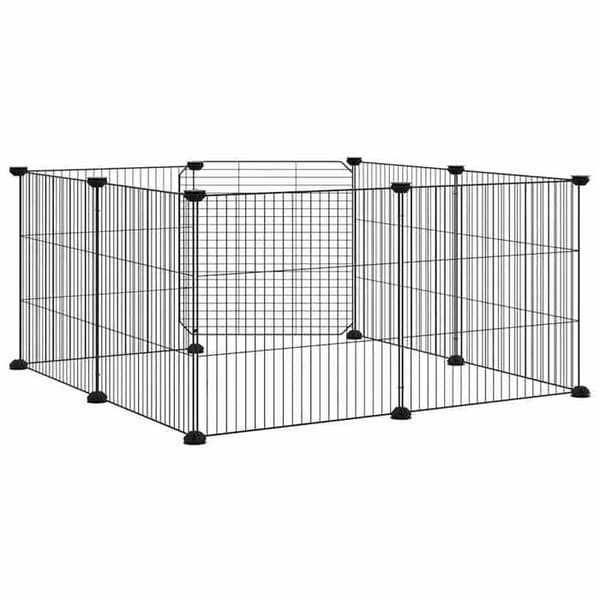 Maison Exclusive - Kæledyrbur med 8 paneler og dør, sort, 70 x 70 x 35 cm, stål