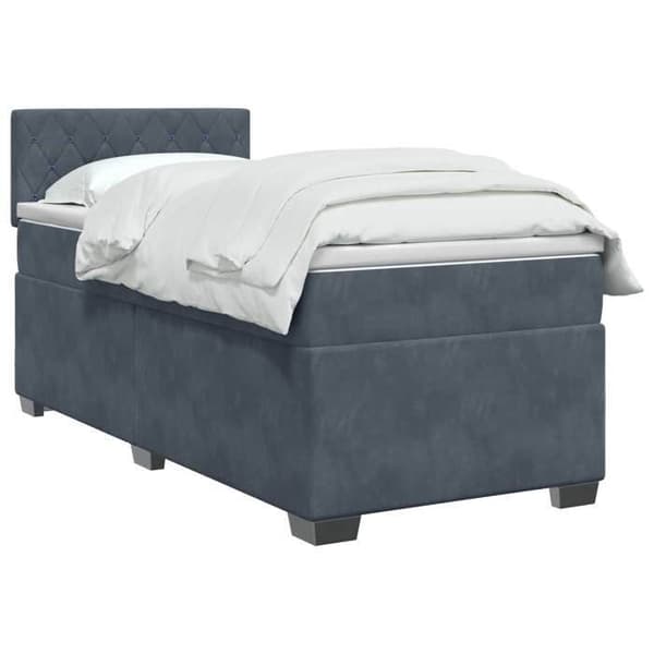 Sängboxspring - MAISON EXCLUSIVE - Sängboxspring med madrass - 90 x 190 cm - Mörkgrå sammet - Justerbar sänggavel Mörkgrå