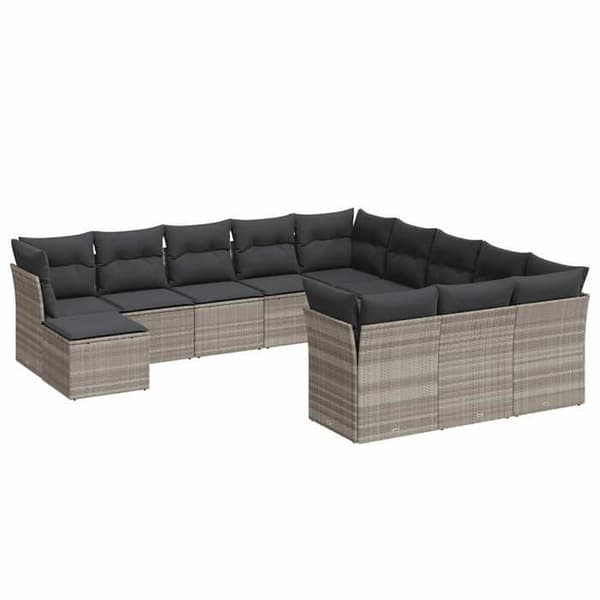Maison Exclusive - Trädgårdsmöbler med kuddar 12 delar ljusgrå flätad resin