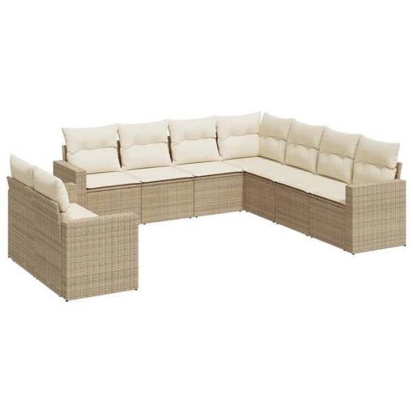 Maison Exclusive - Trädgårdsmöbler med kuddar 9 delar beige flätad resin