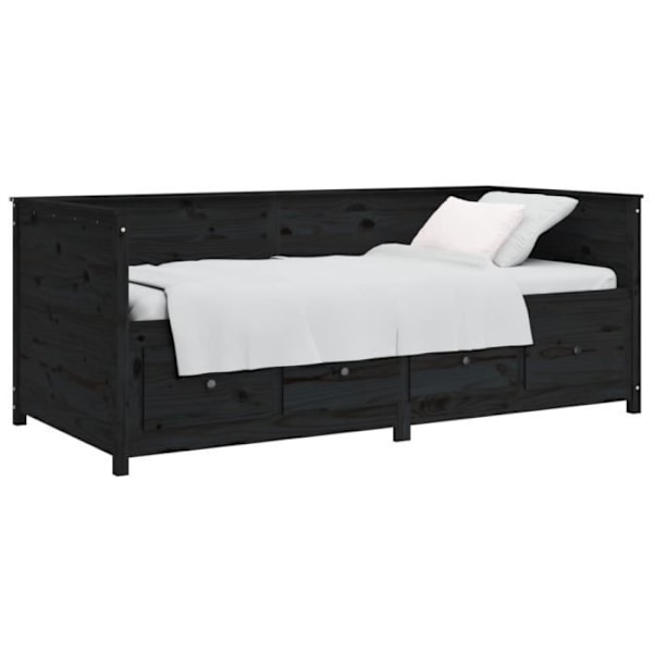 Sort daybed - Massiv fyrretræ - 90x200 cm - Multifunktionelt design - Stor opbevaringsplads Svart