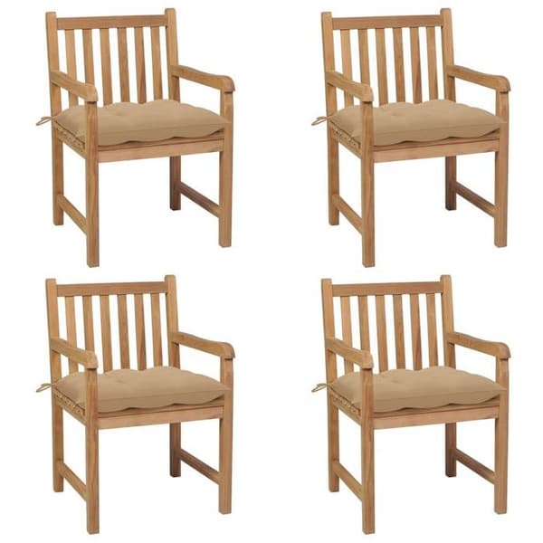 Maison Exclusive - Trädgårdsstolar set om 4 med beige kuddar i solid teakträ.
