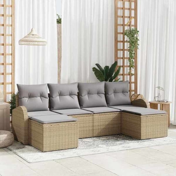 Maison Exclusive - 6 osan sohvasetti vaaleanbeige ja vaaleanharmaa polyrottinki