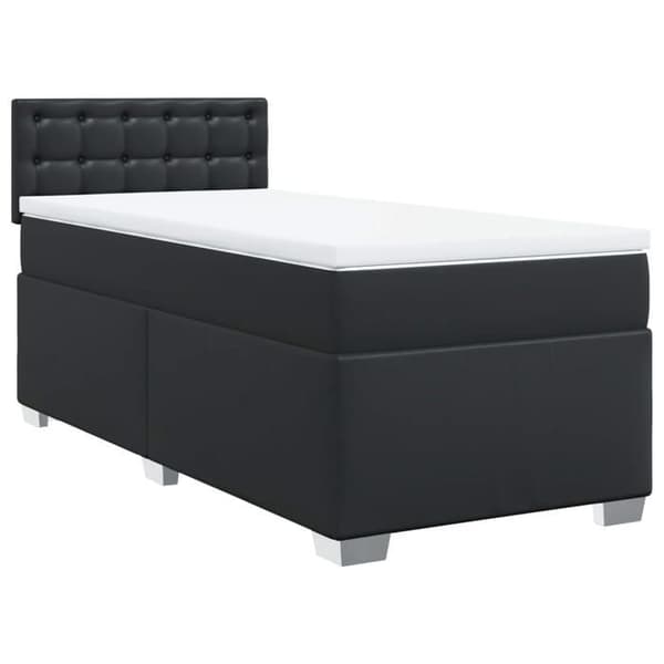 Maison Exclusive - Sengebund med lameller og madras Sort 100x200 cm Kunstlæder