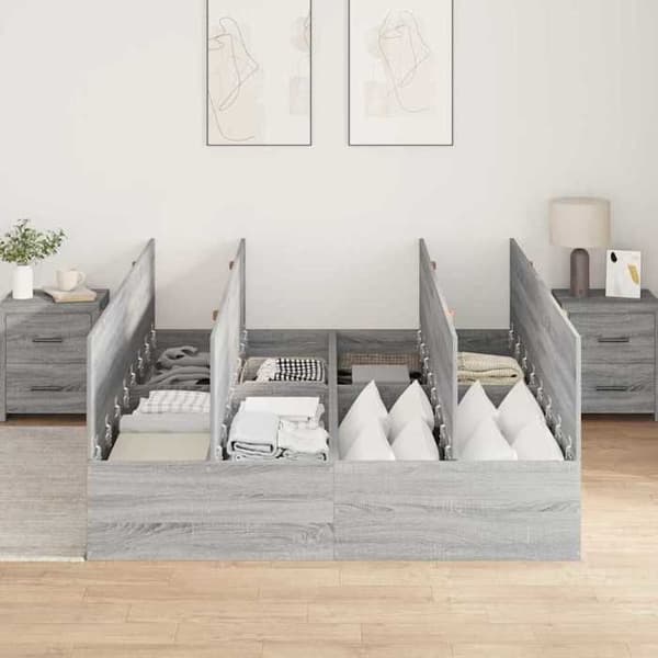 Maison Exclusive - Sängram med förvaring och dörr Grå Sonoma 135 x 190 cm