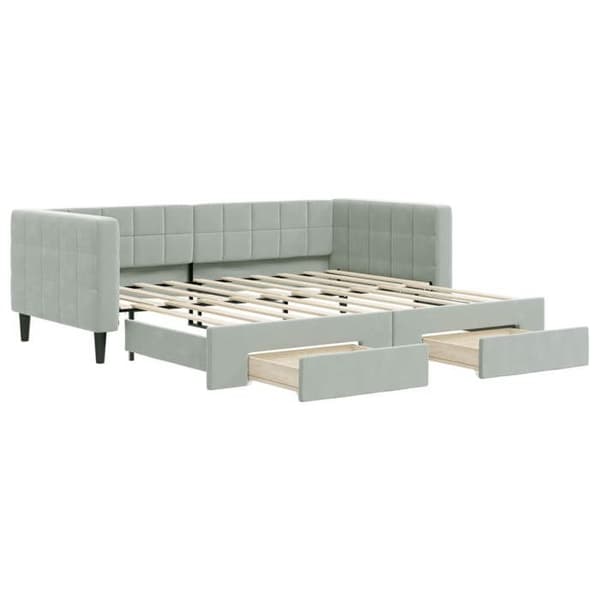 Maison Exclusive - Sengebænk med udtræk og lysegrå skuffer 90x190cm velour