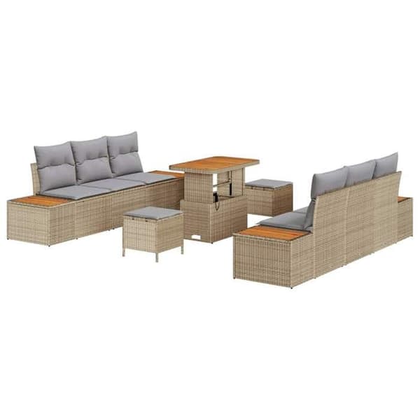 Trädgårdsoffmöbel - EXKLUSIVT HEM - Modulär - 9 delar - Beige - Akacia & poly rattan beige