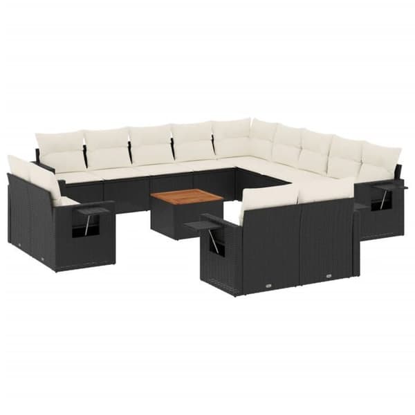 Maison Exclusive - Trädgårdsmöbler med kuddar 14 delar svart flätad resin