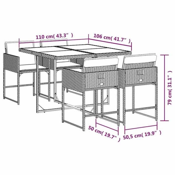 Maison Exclusive - 5-osainen puutarhakalustesarja ja ruskeat polyrottinkityynyt