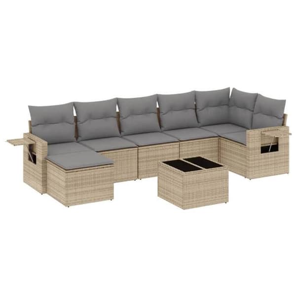 Maison Exclusive - Trädgårdsmöbler med kuddar 8 delar beige flätad resin