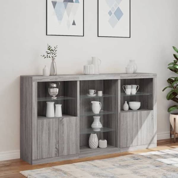 Maison Exclusive - Buffet LED-valoilla sonoma harmaa 181,5x37x100 cm