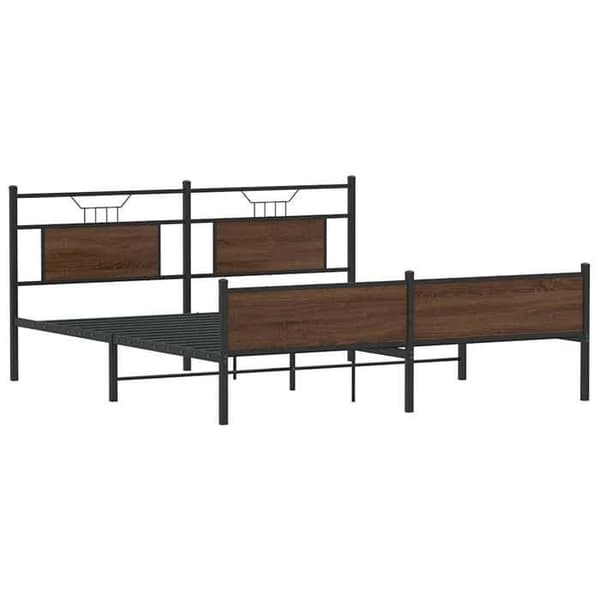 Sengestel - EKSKLUSIV HUS - 183 x 213 cm - Stål & brunt egetræ - Lamelseng - Opbevaring under sengen brun ek
