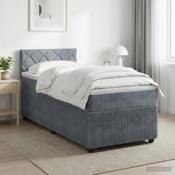 Seng med boxspring - MAISON EXCLUSIVE - Seng med boxspring - 90 x 200 cm - Mørkegrå velour - Medium-fast madras med pocketfjedre Mörkgrå