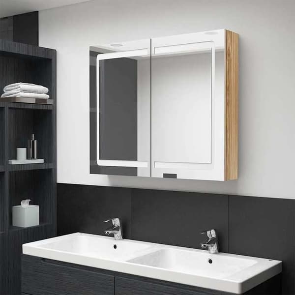 Maison Exclusive - Badrumsspegelskåp med LED Ek 80x12x68 cm