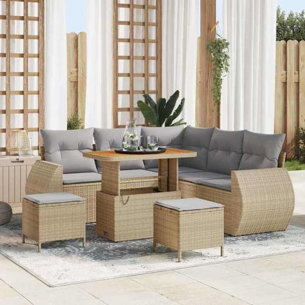 Maison Exclusive - 8 osan beige polyrottinkinen puutarhakalustesetti