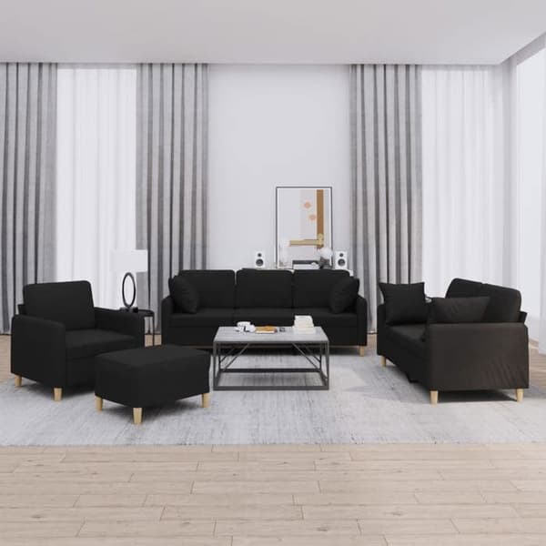 Maison Exclusive - 4-delars soffgrupp med svarta tygkuddar