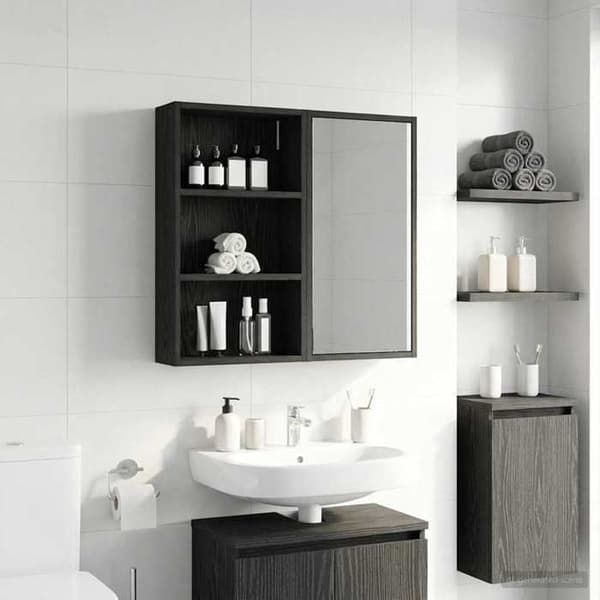 Maison Exclusive - Vægskab til badeværelse Sort Eg 40 x 14 x 70 cm
