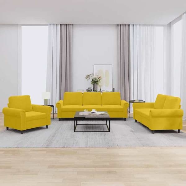 Maison Exclusive - 3-delars soffgrupp med kuddar i gul sammet