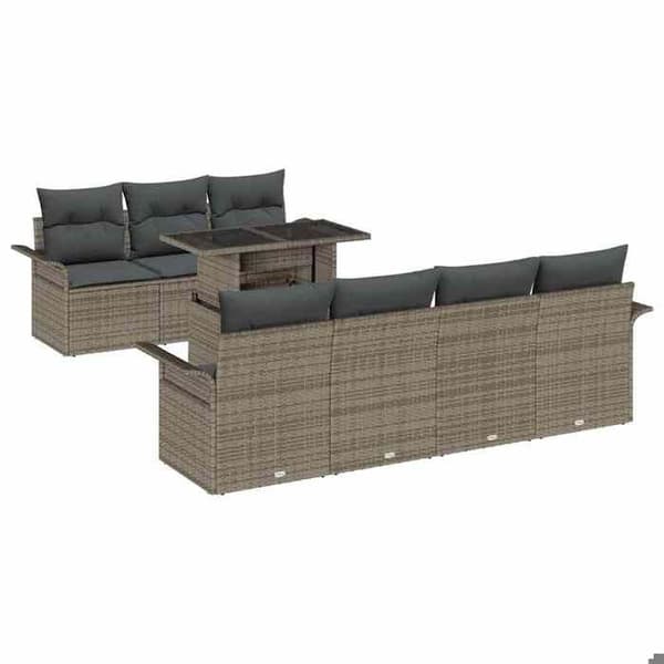 Trädgårdsmöbelset - MAISON EXCLUSIVE - 8 delar - Grå - Poly Rattan & akacia - Justerbart bord Grå