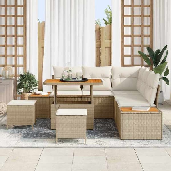 Trädgårdsoffmöbelset - EXKLUSIV HEM - 8 delar - Modulär - Justerbart bord - Poly rattan beige