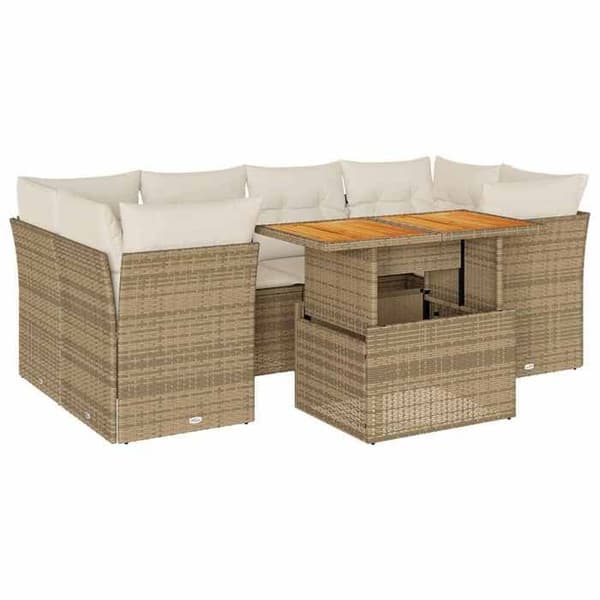 Maison Exclusive - Trädgårdsmöbler med kuddar 7 delar beige flätad resin