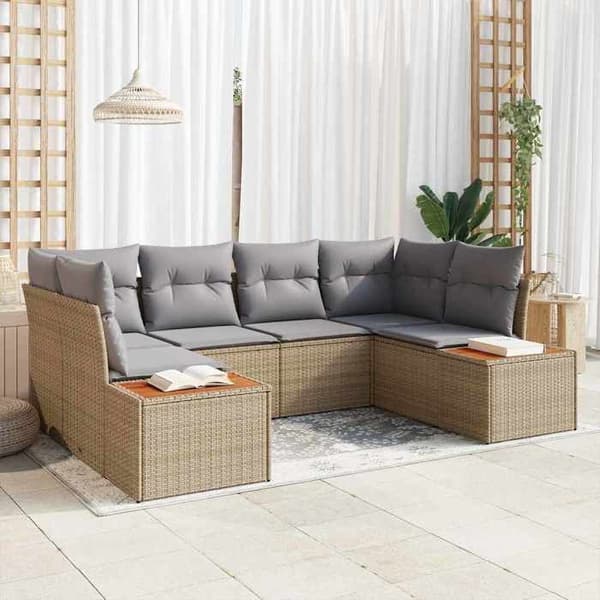 Maison Exclusive - 6 osan beige polyrottinkinen puutarhakalustesetti beige