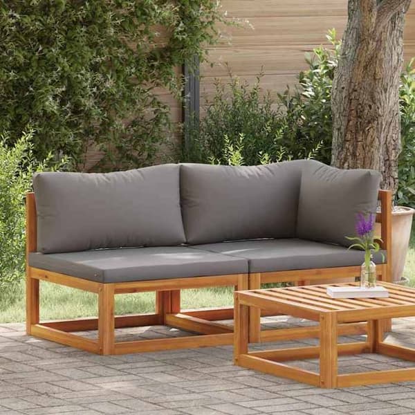 Sofa-sæt - MAISON EXCLUSIVE - 2 stk - Massiv akacietræ - Mørkegrå polstrede puder - Moduler til udendørs brug mörkgrå