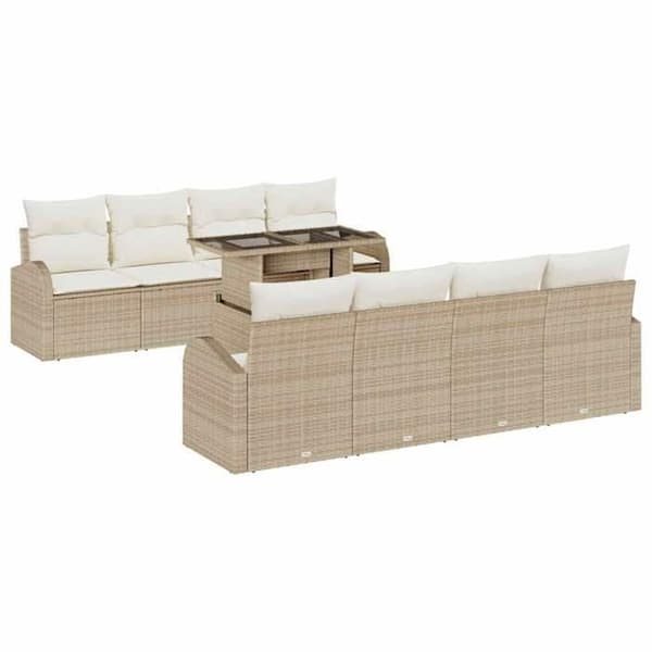 Maison Exclusive - 9-delars trädgårdsoff-set i beige polyrotting