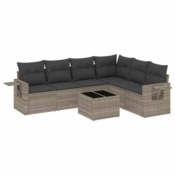 Maison Exclusive - Trädgårdsmöbler med kuddar 7 delar ljusgrå flätad resin