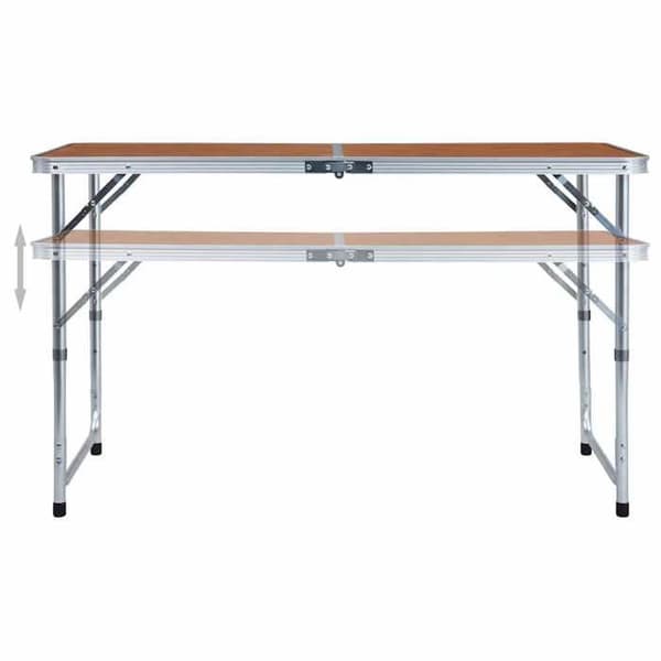Campingbord - EKSKLUSIV HUS - 120x60 cm foldbart - Aluminium - MDF-plade - Højdejusterbar