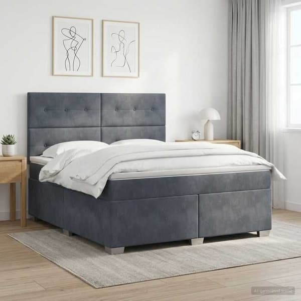 Maison Exclusive - Boxspring seng med madras Mørkegrå 140 x 200 cm Velour Mörkgrå