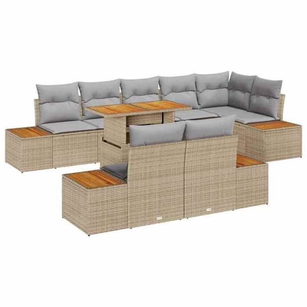 Maison Exclusive - 9 osan beige polyrottinkinen puutarhakalustesetti