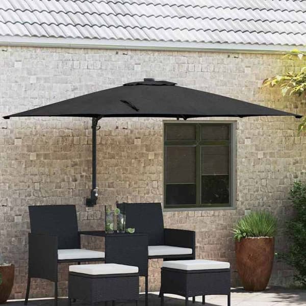 Parasolforskyder - EKSKLUSIV HUS - 248,5 x 247,5 x 160 cm - Sort - Polyester & stål - Solenergi LED belysning Svart