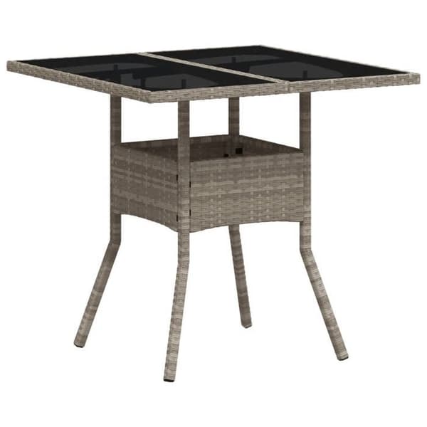 Havemøbel - EKSKLUSIV HUS - 80 cm - Tempereret glasplade - Vævet harpik - Stålramme Ljusgrått