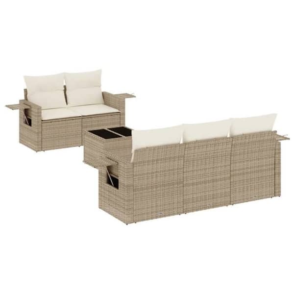 Maison Exclusive - Trädgårdsmöbler med kuddar 6 delar beige flätad resin