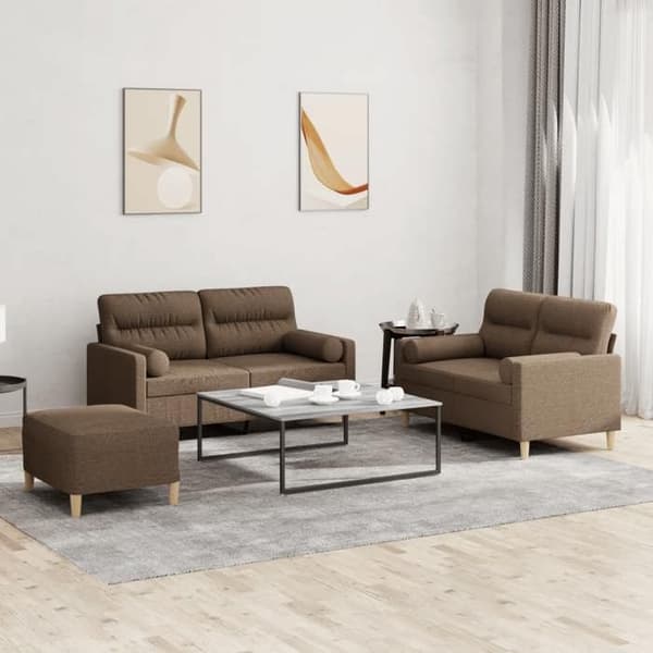 Maison Exclusive - 3-delars soffgrupp med bruna kuddar i tyg