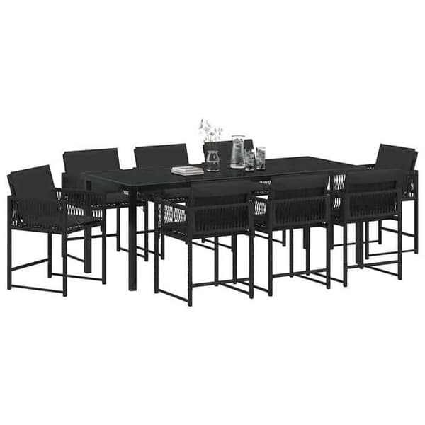Maison Exclusive - 9 pc have spisebordssæt i sort polyrotin Svart