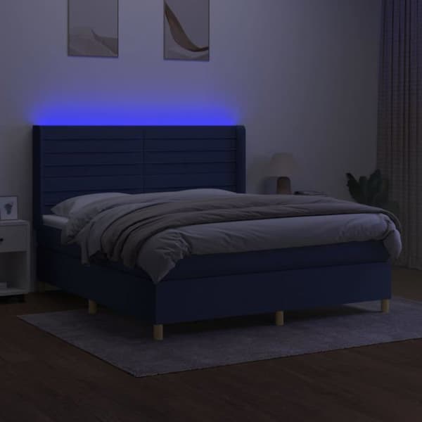 Maison Exclusive - Sengebund med lameller madras og LED Blå 180x200 cm Stof