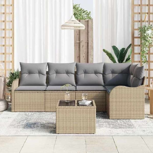 Maison Exclusive - 6 osan beige polyrottinkinen puutarhakalustesetti