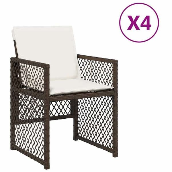 Maison Exclusive - Trädgårdsstolar med kuddar, set om 4, brun flätad resin brun