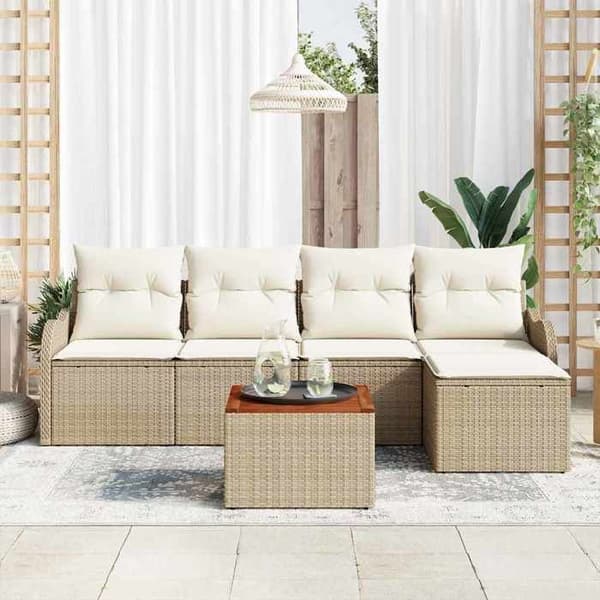 Maison Exclusive - 6 osan beige polyrottinkinen puutarhakalustesetti