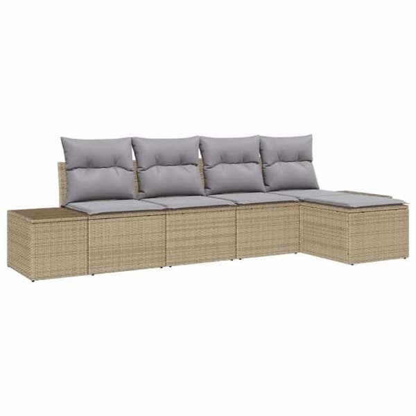 Trädgårdsoffmöbel - EXKLUSIVT HUS - 5-delars set - Beige - Poly rattan - Pulverlackerad stålram beige