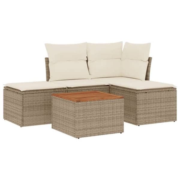 Maison Exclusive - Trädgårdsmöbler med kuddar 5 delar beige flätad resin