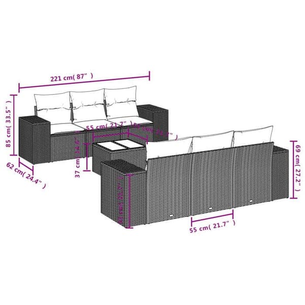 Maison Exclusive - Trädgårdsmöbler med kuddar 7 delar grå flätad resin