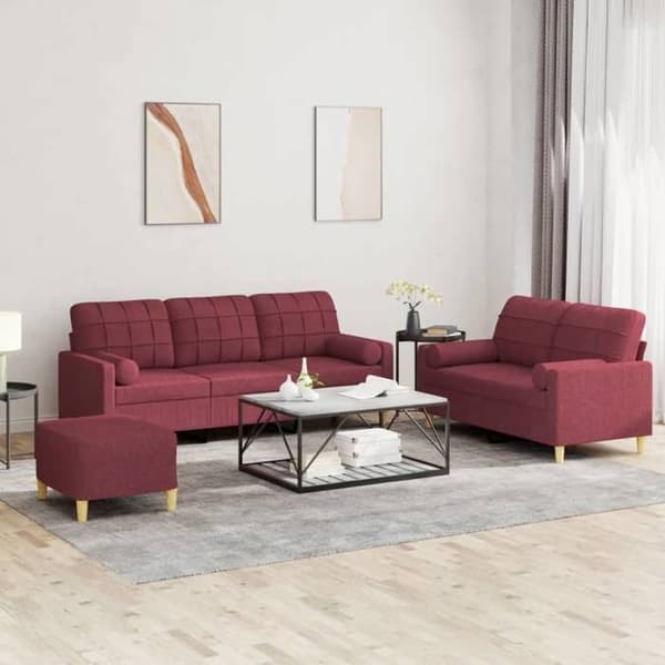 Maison Exclusive - Sæt af 3 sofaer med bordeaux røde puder i stof