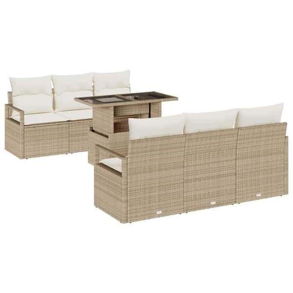 Trädgårdsoffmöbelset - EXKLUSIV HEM - 7 delar - Beige - Polyrotting - Modulär med förvaring beige
